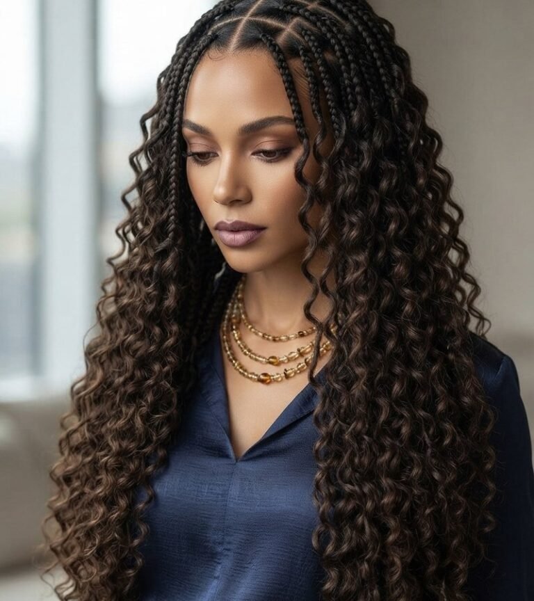 Boho Braid (ቦሆ ብረይድ) Knotless Goddess Braids with Curly Tendrils at Biedla Hair Studio SeaTac